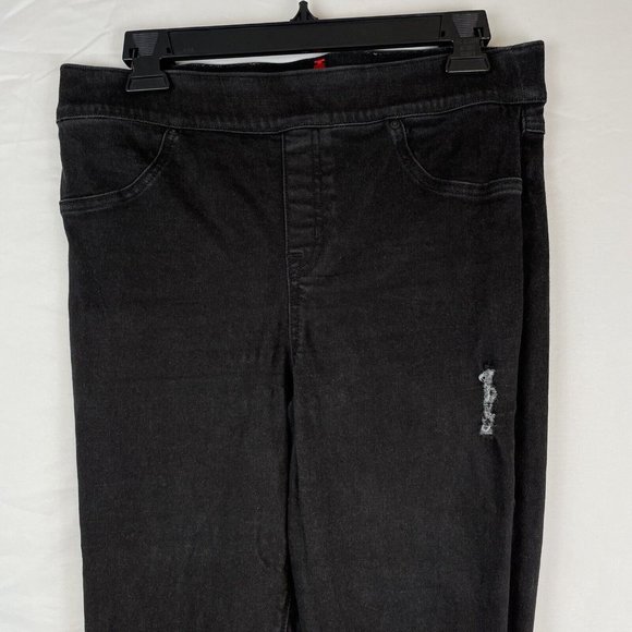 Spanx Jegging Women's Size Large Black Distressed Raw Hem Performance Stretch - Picture 3 of 13